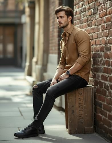 Image of Glowic Men's Plain Casual Shirt | Cotton Soft & Breathable Fabric | Full Sleeve Comfort Fit Stylish Solid Shirts for Office