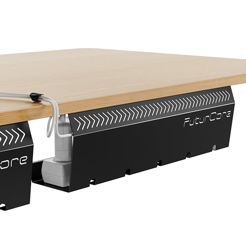 Organizador de Cables para Escritorio, Color Negro, Juego de 2 Unidades de Acero Inoxidable, Bandeja de Cables Minimalista futurista, diseño Espacioso, fácil Montaje, Organizador de Cables