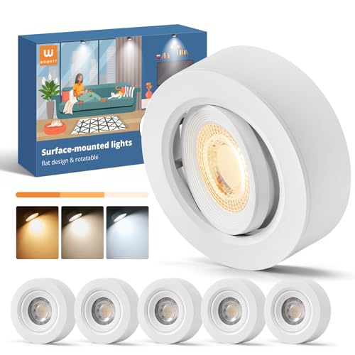 wowatt 6 Piezas Focos LED Interior Techo Superficie Blanco, Regulable 5.5W 550LM Luz Calida Luz Neutra Blanco frío Focos Superficie LED, Ø92mm*30mm Foco Techo Orientables 30°, Plástico