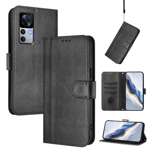 CWEIYUSHU Cover Compatible con Xiaomi 12T / 12T Pro,Compatible con Redmi K50 Ultra 5G Funda de teléfono Tipo Cartera cordón Black