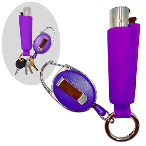 Clipper Leash Lighter Holder Keychain with Spring Clips | Retractable Sleeve Case for CP11 Lighters | Attach CP11 Easily | Clipper Lighter Not Included (Purple)