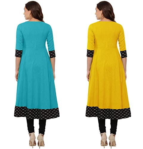 Image of NATEK Cotton Anarkali Printed Border Kurtis for Women Combo Pack of 2