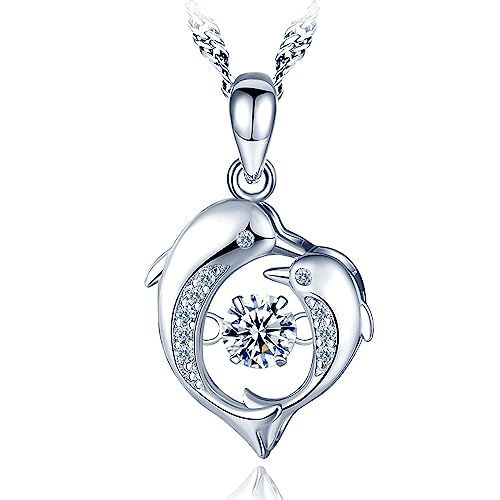 MICMIF Collar Plata Delfín Colgante con Circonita para Mujer Chicas, Collar Animales Marinos Plata de Ley 925 Joyas Regalos Originales para Esposa, Mamá, Hija, Novia