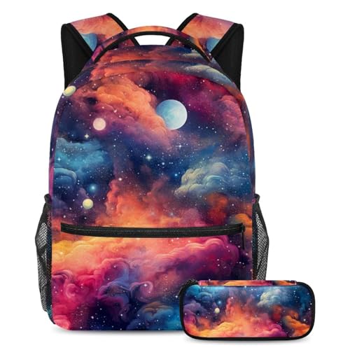Cartable galaxie coloré 34 avec trousse assortie pour élèves