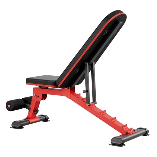 VEVOR Stabiele halterbank, robuust, 544 kg, voor full-body training, verstelbaar, voor krachttraining thuis, 1465 x 530 x 450 mm, zwart en rood - Afbeelding 5