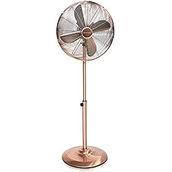 Navaris Ventilador de pie de Metal - Altura Ajustable con Caja de 40CM - Oscilante e inclinable - con 3 velocidades y Elegante Acabado Retro en Cobre