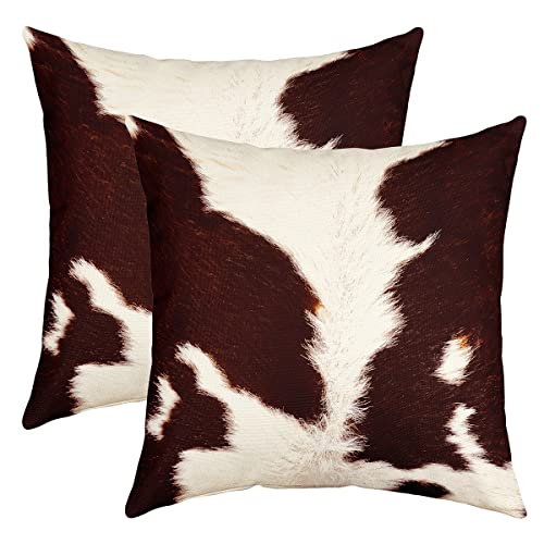 Kissenbezug aus Rindsleder, 60 x 60 cm, Rindsleder, Western, Bauernhof, Wildtiere, Bauernhof, Tiere, Leder, Kissenhülle, wendbar, weiß, braun, 2 Stück