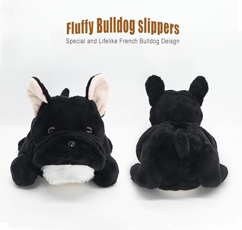 Onmygogo Flauschige Winter-Hausschuhe Tier-Hausschuhe für Herren (44-46 EU, Französische Bulldogge)
