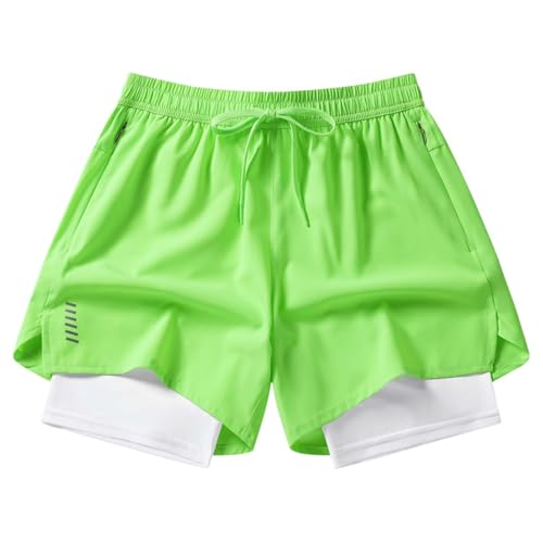 Running Shorts for Men Mens Compression Shorts Moisture-Wicking 2 in 1 Quick Dry Lightweight 3 Inch Athletic Gym Shorts with Drawstring and Zipper Pockets Green XX-Large