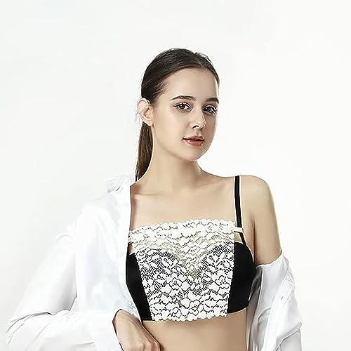 Xspring Lace Privacy Invisible Bra, 3 Pcs Clip On Cleavage Cover, Women's Floral Lace Strapless Bras, No Sponge Pad No Underwire Insert Overlay Modesty Panel Vest, Black, White, Flesh