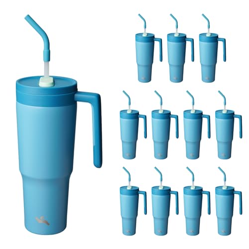 Image of Konokyo 12 Pack 40 Oz Tumblers with Handle and Straw, Bulk Vacuum Insulated Stainless Steel Travel Mugs with Lids for Office, Events and Group Orders Dark Blue