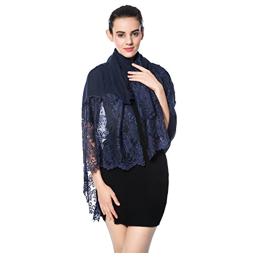 Women Lightweight Fashion Lace Scarf Winter Wrap Shawl Gzcvba Soft Evening Coverup (Navy)