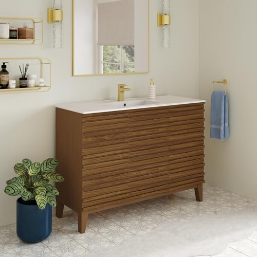 Image of Swiss Madison Cascade 48'' Bathroom Vanity in Brown Oak- Cabinet Only