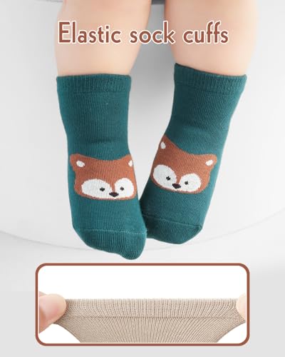 Kyopp 5 Paar Stoppersocken Baby Kleinkinder ABS rutschfeste Socken Tiermotive Kindersocken Animals Baumwolle Crew Socks