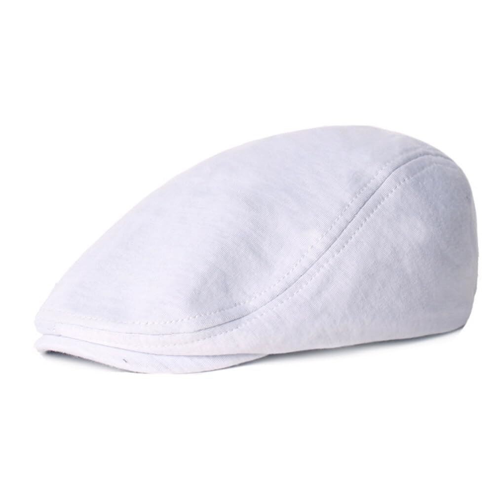 Men Newsboy Cap Cotton Flat Ivy Gatsby Driving Hat Summer Driving Scally Cap Beret Cap Hunting Hat for Winter Outdoor (White)