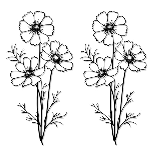 DETENE Décoration Murale de Fleur en Métal Noir Art Mural Floral Minimaliste pour Salon Cuisine...