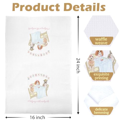 Image of Mahjong Dogs Kitchen Towel - Mahjong Dogs Decorative Waffle Dish Towels, Gifts for Mahjongg Cocktail Lovers Hand Towels, Funny Tea Towel for Kitchen, 16x24 Inch