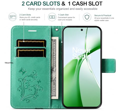 Image of TELETEL Butterfly Magnetic Closure Wallet Card Holder Flip Case for Vivo V50 5G|Mobile Cover|Back Flip Cover - Sea Green