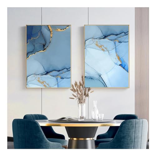 Art mural moderne marbre bleu pour salon contemporain et chambre nordique zen