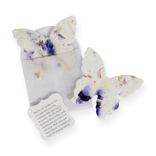 Seed Bloom Wildflower Seed Paper - Set of 24 Purple Butterfly-Shaped with Envelope and Planting Instruction, Writable & Plantable Gift for Mom and Plant Lover, Ideal for Wedding, Memorial, Baby Shower