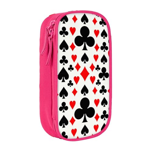 トランプの絵柄ペンケース 筆箱 文具ケース おしゃれ 筆袋 鉛筆ケース 鉛筆のサック 中高校生 軽量 収納バッグ 学生 子供 誕生日 入学ギフト 大容量 ダブルレイヤーPink