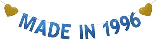 Cartel Made in 1996, pre-encordado, divertidas decoraciones de papel azul con purpurina para fiestas de cumpleaños de 29 años, letras azules,
