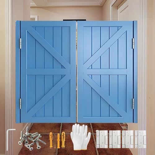 Genérico Puerta Vaiven Puertas Batientes, Puertas de Salón Batientes, Puertas De Café, Puerta oscilante de Madera, Cierre Automático Abatible Bidireccional Puerta(Blue,W78 x H90cm)