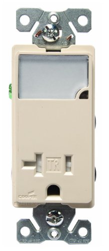 Eaton TR7736A 3-Wire Receptacle Combo Nightlight with Tamper Resistant 2-Pole, Almond