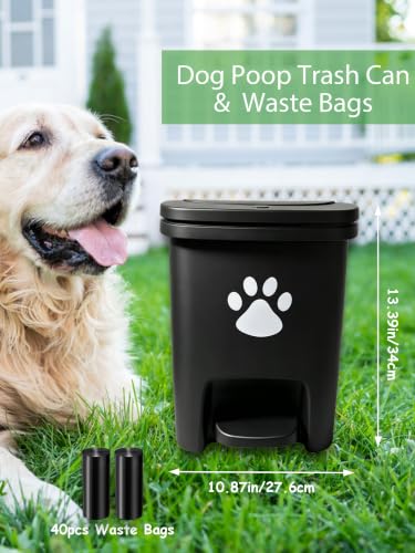 Image of Dog Poop Trash Can Outside, Dog Waste Trash Can with Lid Pedal Odor Control for Outdoors - Black, with 40PCS Waste Bags