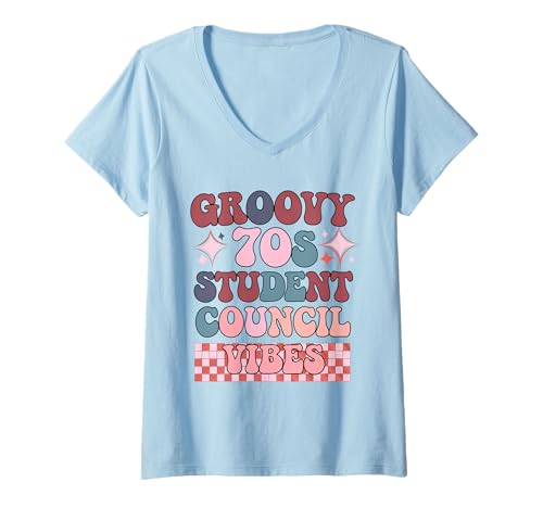 Donna Groovy 70s Student Council Vibes School Day Maglietta con Collo a V