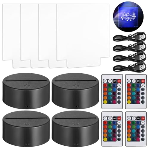 Led Lamp Base Set with 3D Acrylic Sheets, Remote Control, 16 Colors & 4 Modes, USB-Powered Light Bases for Home & Store Decor
