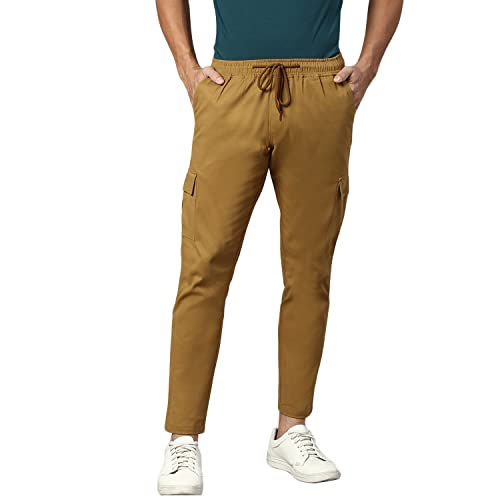 Image of Hubberholme Men's Regular Fit Cotton Trousers, Ankle Length Elastic & Drawstring Waist Cargo Chinos