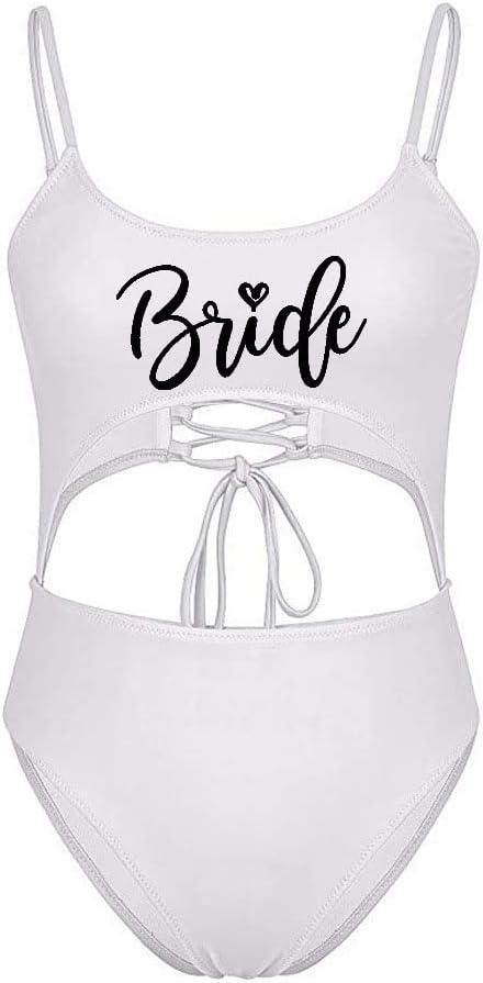MUZHI Women's Bride One Piece Swimsuits Ruched Tommy Control Wifey Swimwear Sexy Back Crossover Swimming Bathing Suits