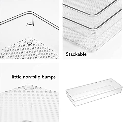 Image of Snazzy 3 Pack Clear Plastic Drawer Organizer Tray Cutlery Utensil Makeups Drawer Organizers 15 inch X 6 inch