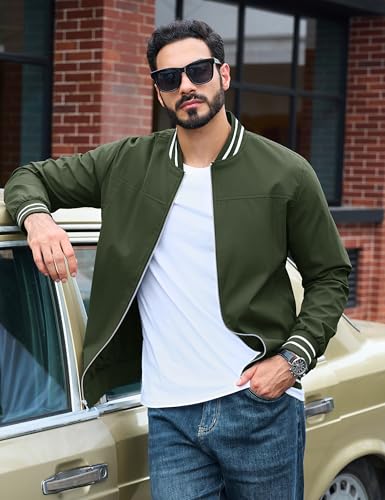 Image of TACVASEN Men's Lightweight Jacket Casual Spring Fall Windbreaker Bomber Zip Up Coat With Pocket | Men jacket, windproof water-resistant fabric, suitable for spring summer and fall, casual commuting wear, travel and hiking.