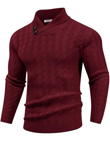 COOFANDY Men's Shawl Collar Pullover Sweater Slim Fit Casual Cable