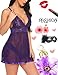 Avidlove Women V-neck Lace Babydoll Mesh Chemise Sleepwear Sexy Open Back Lingerie Purple Large