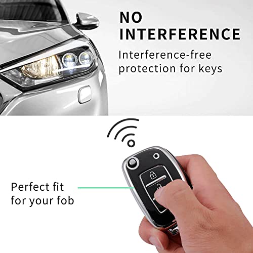 Image of Keycare TPU Key Cover Compatible for: Creta, Venue, i20 N line, Aura, Xcent, Active i20, Elite i20 flip Key (Non Push Button Start Models) (Silver Black)