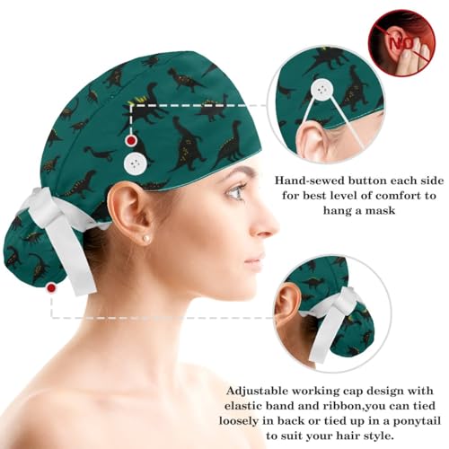 Gorros quirúrgicos con botones para mujer ponytail miniatura 3