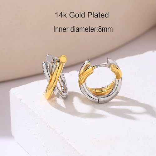 14K Gold Plated X Shaped Hoop Earrings for Women, Minimalist Small Huggie Hoop Earrings for Women3