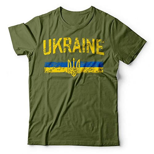 MRLION Ukraine Stolz Vintage Stil Ukrainischen Flagge Dreizack Ukraine Heritage T Hemd,Army Green,L Cover