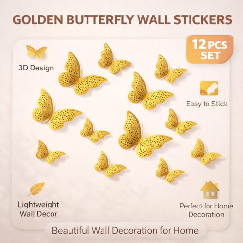 Image of CraftVatika 3D Butterfly Wall Stickers for Home Decor with Sticking Pads 12 Pieces | Light Pink DIY Butterfly Wall Decoration for Living Room Bedroom Kids Room | Home Decoration Ornament for Door