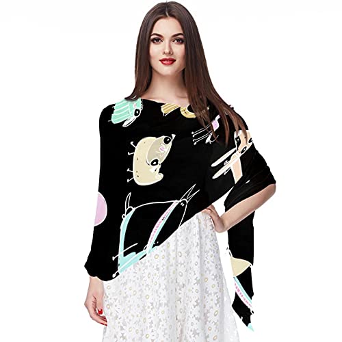Écharpe de dressage fine en mousseline de soie Pugdog, foulard long femme 06