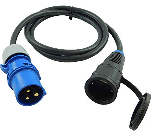 NWP Adapter CEE Stecker 230V 16A auf Schuko Kupplung - 1,5m Anschlusskabel 3x2,5 Gummischlauchleitung - IP44 - Für Camping, Caravan, Boot, Märkte