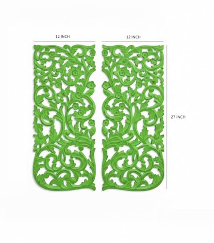 Image of VAS Collection Home Floral MDF Wall Decoration Panel, Wall Decoration Hanging, Wood Carving Wall Decoration Panel for Living Room, Bedroom, Hallway, Office (12 inch Inch X 27 inch Inch (Green)