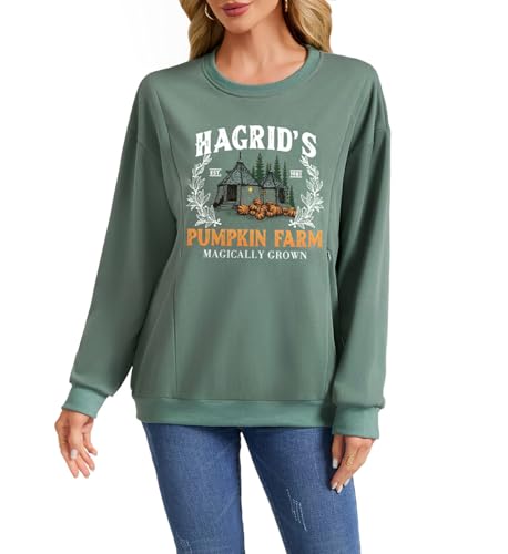 Image of TAIUICY Women Zipper Nursing Breastfeeding Sweatshirts Novelty Hagrid's Pumpkin Farm Halloween Thanksgiving Pullover Tops