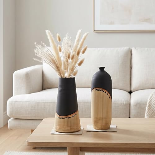 Image of Aakriti Art Creations | Midnight's Secret Large Vase Set of Two Living Room & Bedside Home Decorative Flower Terracotta Vases (5X5X9.6, 4X4X11.5)