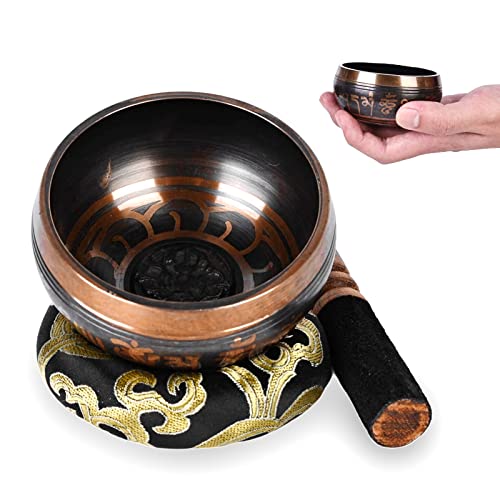 Juego de cuencos tibetanos para meditación, juego de 3 cuencos grandes con cuenco de canto y cojín de seda y mazo, juego de meditación para meditación, yoga, chakra, regalos de meditación