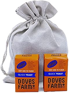 2 x 125g Doves Farm Gluten Free Instant Dry Yeast For Bread Making + Free 22x30cm Linen Bread Bag Perfect Bake at Home and Bread Machine Fast Action Active Dried Yeast For Bread, 3 Piece Set