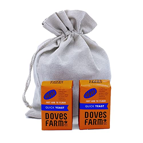 2 x 125g Doves Farm Gluten Free Instant Dry Yeast For Bread Making + Free 22x30cm Linen Bread Bag Perfect Bake at Home and Bread Machine Fast Action Active Dried Yeast For Bread, 3 Piece Set
